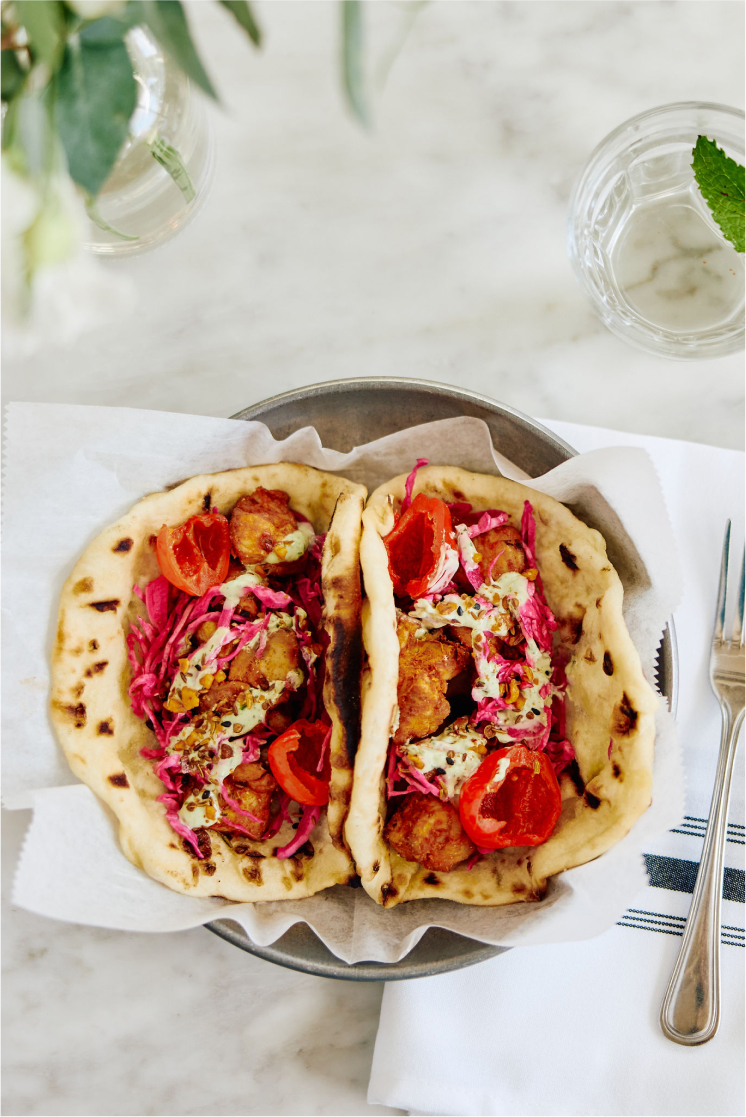 Chicken Kebab – Herb dressing, pickled cabbage, and dukkah spice mix